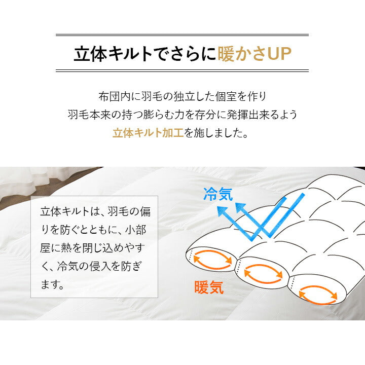 2枚合わせ 羽毛布団 クイーン 日本製 ロイヤルゴールドラベル ポーランド産ホワイトダックダウン93％ 非圧縮 新合繊生地使用 軽量 二枚合わせ 収納ケース付き ループ付き