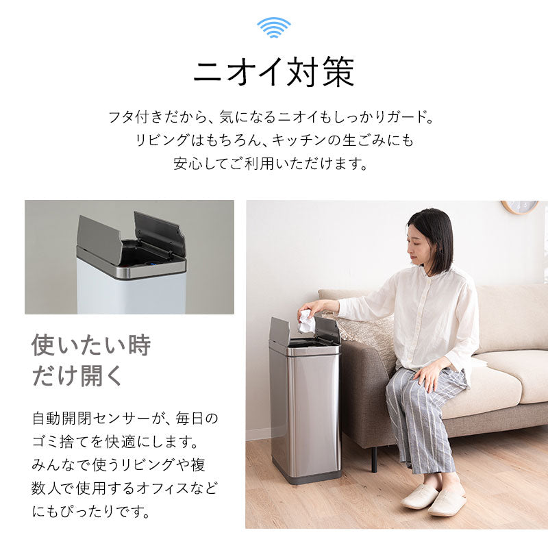 電動 バタフライ式 ダストボックス 50L ゴミ箱 脱臭剤ポケット付き 自動開閉 センサーオープン 人感センサー付き 大容量 スリム