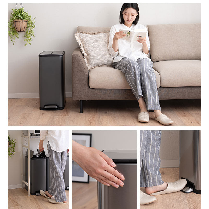 バタフライ式 ダストボックス 32L ペダル式 ゴミ箱 ロック付き インナーバケツ付き 持ち手付き 静音 大容量 スリム