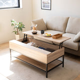 リフトアップテーブル 幅113cm ロングタイプ 長方形 昇降式 高さ調節可能 収納付き リフトテーブル ローテーブル センターテーブル 昇降式デスク パソコンデスク ワークデスク 机 作業台 木製 食事 仕事 リビング ダイニング