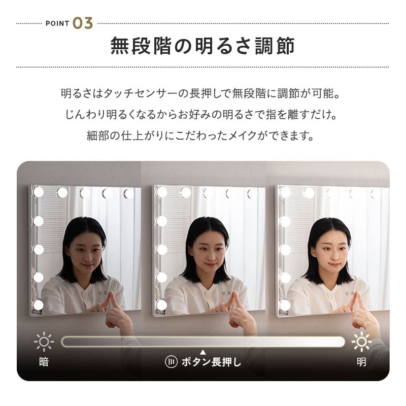 LEDライト付き ハリウッドミラー NEO 女優ミラー 女優鏡 壁掛け スタンド 2way 大型 タッチパネル USBポート付き 女優ライト