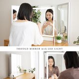 LEDライト付き 三面鏡 台座付き 閉じても使える 女優ミラー 女優鏡 スタンド 大型 タッチパネル
