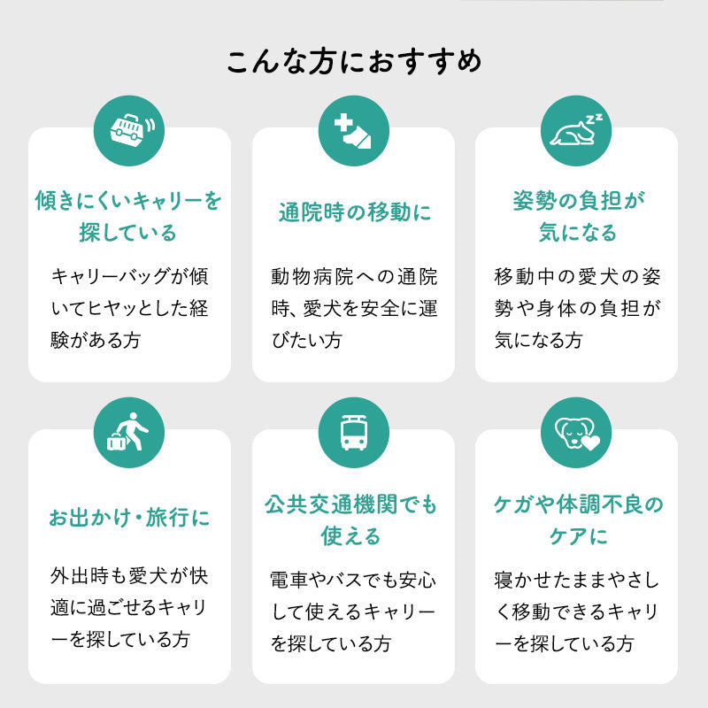 愛犬の負担が少ない ケアリーバッグ 超小型犬 小型犬 猫 ペット キャリーバッグ ペットキャリー 公共交通機関対応 傾きにくい 飛び出し防止 クッション付き 枕付き あご乗せ 洗える 移動 病院 通院 トリミング 旅行 行楽 お出かけ 防災 ケア 介護 介助 エムールねどっこ