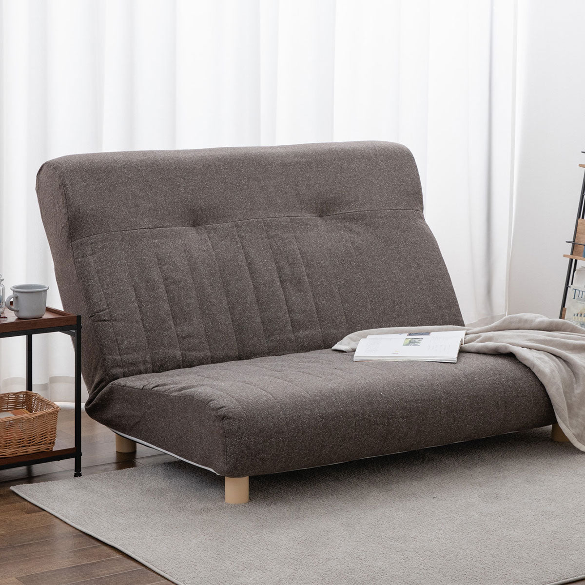 低反発リクライニングソファ 2人用 フロアソファ ハイバック～フラット 脚付き