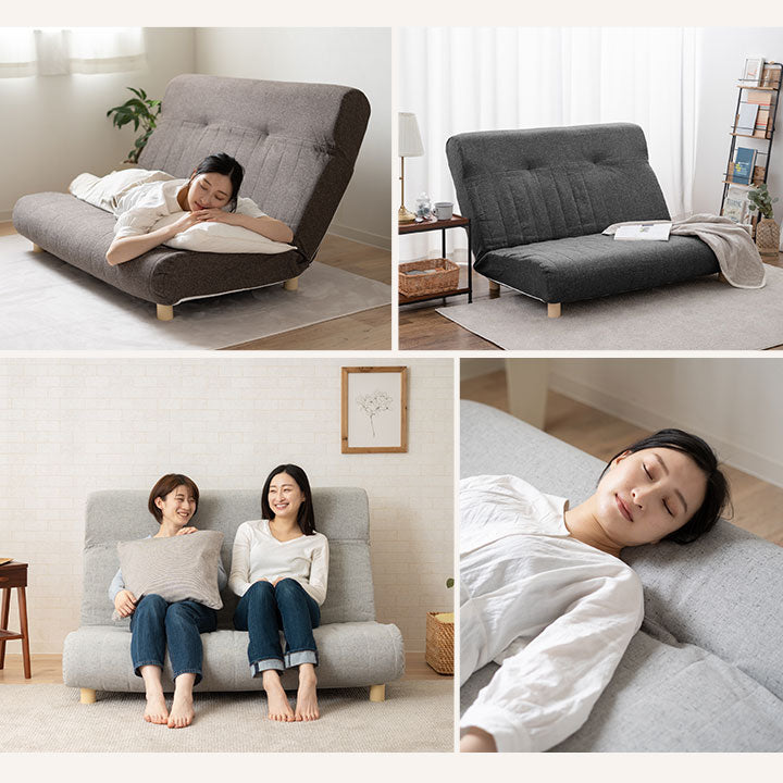 低反発リクライニングソファ 2人用 フロアソファ ハイバック～フラット 脚付き