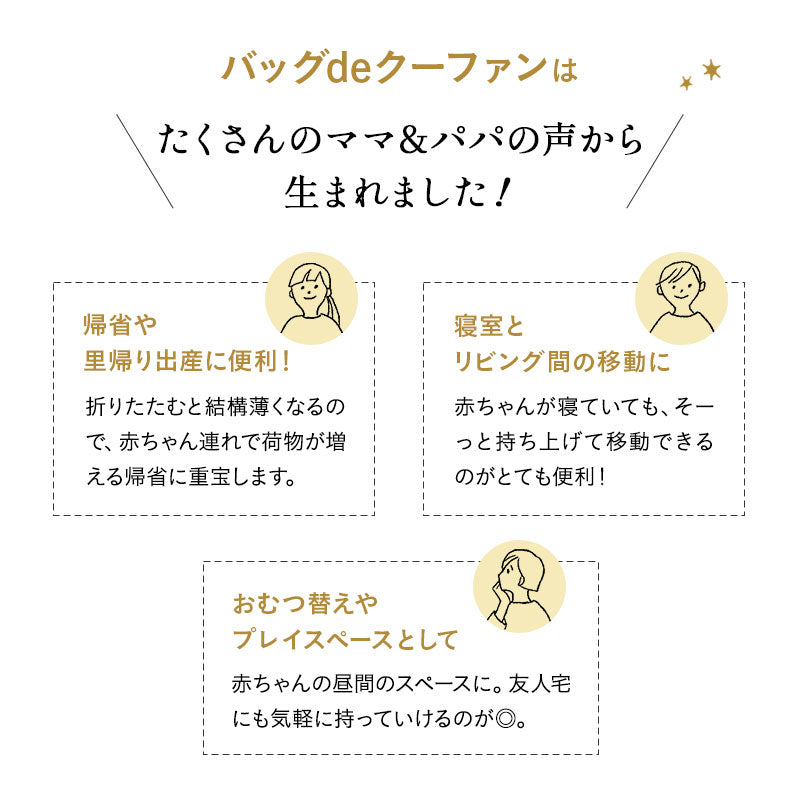 バッグdeクーファン 6way 日本製 綿100％ 4重ガーゼ 洗える クーファン クーハン メイズ ゆりかご バスケット キャリー ベビー布団 ベビーベッド