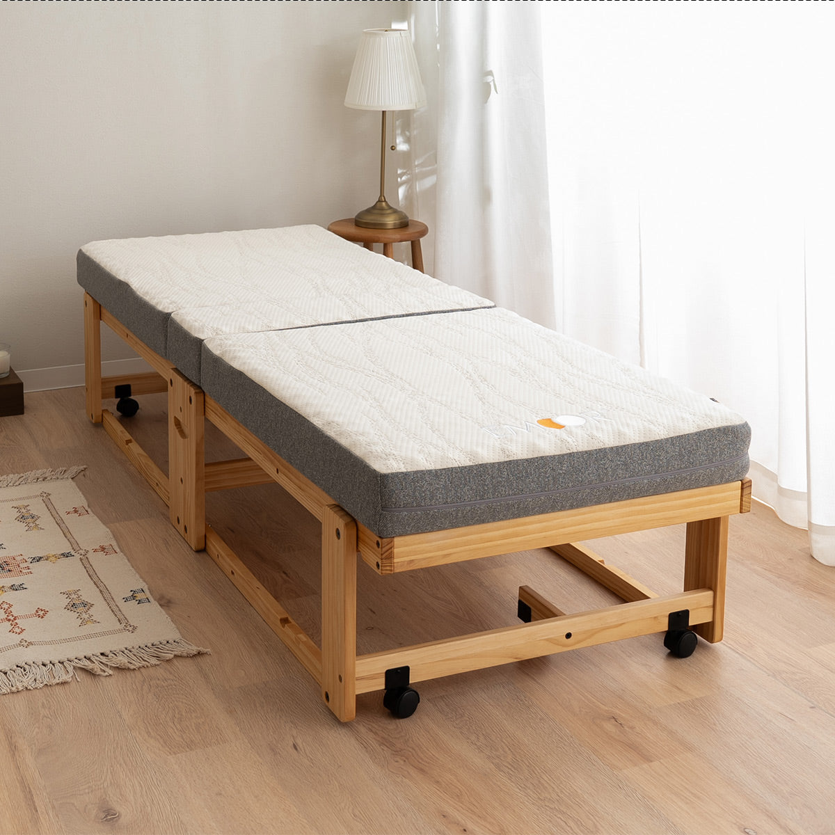 折りたたみベッド 3つ折り専用マットレス 2点セット 幅65cm コンパクトショートサイズ ごろ寝 子供用 狭小住宅 来客用 避難用