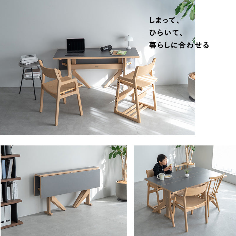 バタフライテーブル5点セット ダイニングセット 幅135cm 折りたたみ バタフライ 長方形 角型 4人掛け ダイニングテーブル ダイニングチェア 食卓用 リビング ダイニング 食事 ワーク 作業 PC リビング学習 勉強 学習 宿題 広がる暮らし クラット