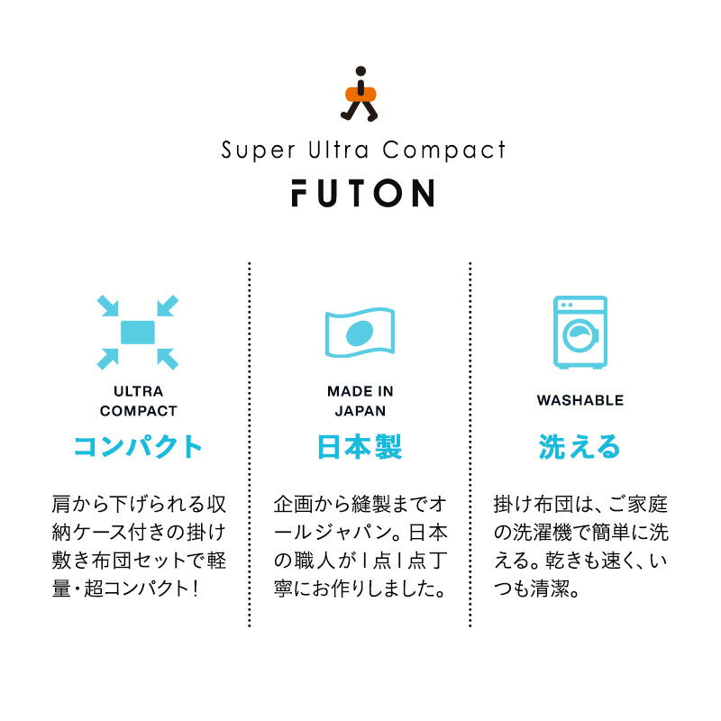 スーパーウルトラコンパクト 布団3点セット セミシングル （掛け布団・敷き布団・収納ケース） 折りたたみ 掛け敷き コンパクト 省スペース