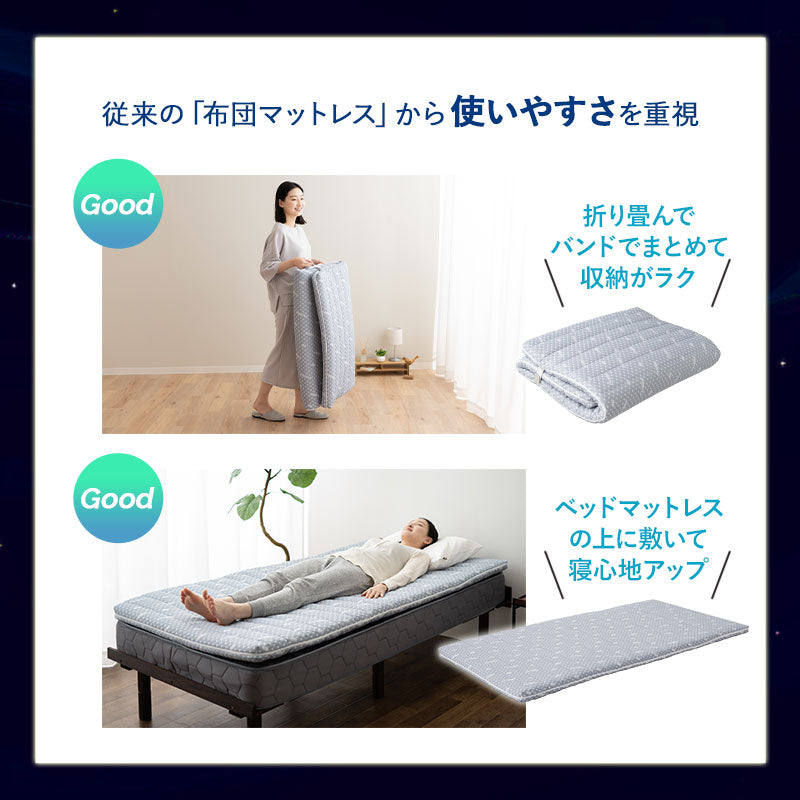 布団マットレス2 シングルサイズ 収納バンド付き 高反発ウレタン 洗える わた入り特殊カバー採用 FUTONマットレス ふとんマットレス