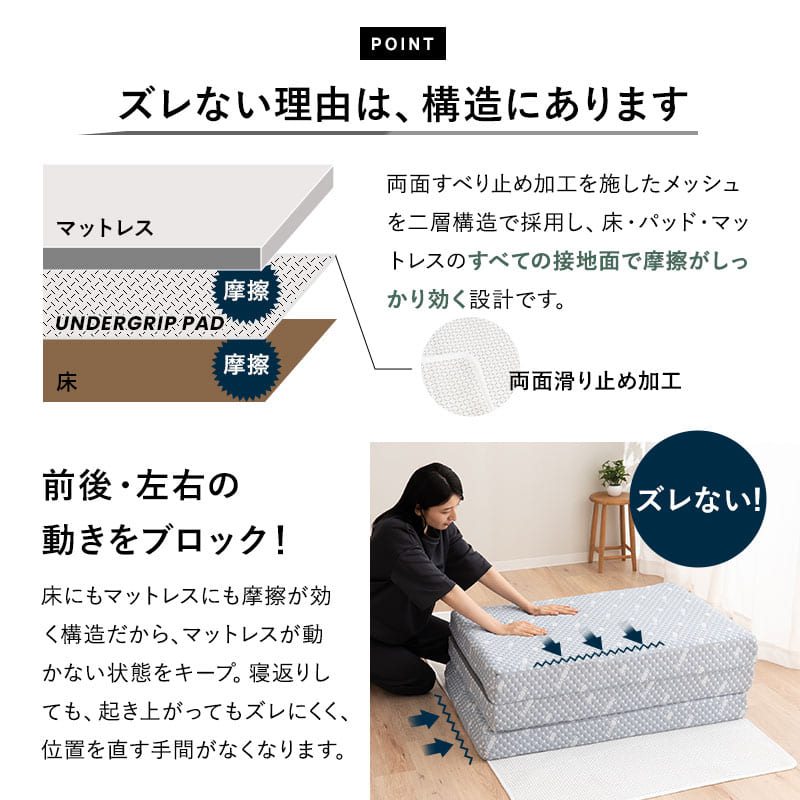 マットレス用 滑り止め 97×195cm ズレ防止 隙間防止 湿気対策 補助パッド 下敷き フロアマット フロアシート 軽量 コンパクト 滑らない ズレない パッド マット シート マットレス 敷き布団 洋室 和室 フローリング 畳