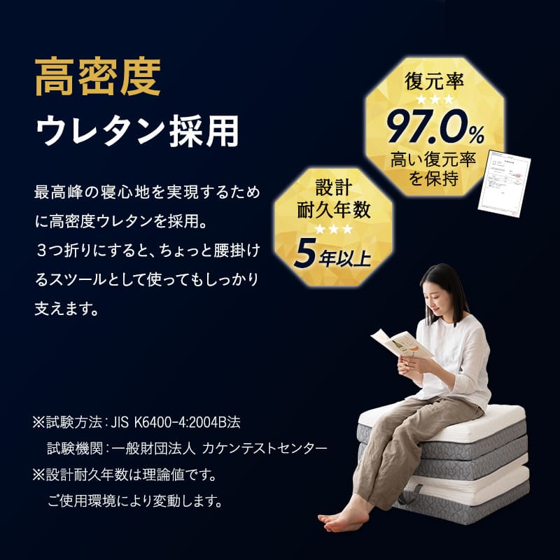 プレミアムマットレス セミシングルショート 幅80cm 極厚 3層構造 三つ折り 折りたたみ コンパクトマットレス ごろ寝 狭小住宅 子ども用 来客用