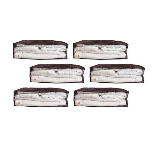 エムールオリジナル 布団セット収納ケース 6点セット (掛け布団・敷き布団・枕1～2個対応)  ダブルファスナー付き 中身が見える透明ビニール窓仕様