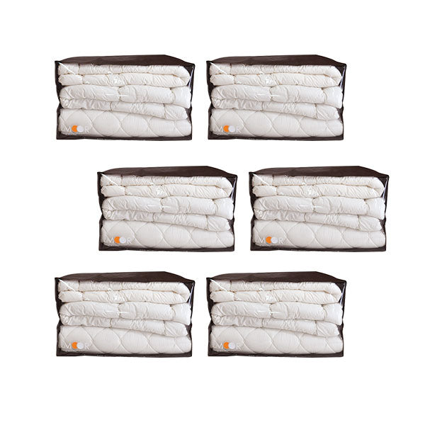 エムールオリジナル 布団セット収納ケース 6点セット (掛け布団・敷き布団・枕1～2個対応)  ダブルファスナー付き 中身が見える透明ビニール窓仕様