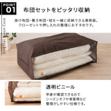 エムールオリジナル 布団セット収納ケース 6点セット (掛け布団・敷き布団・枕1～2個対応)  ダブルファスナー付き 中身が見える透明ビニール窓仕様