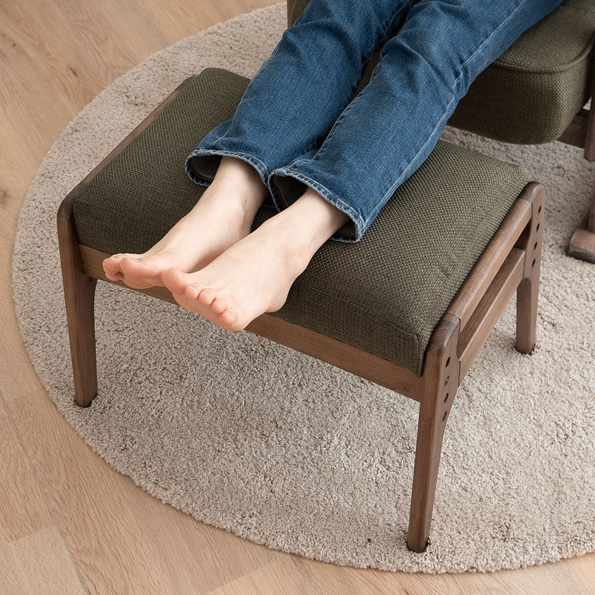 高座椅子用 オットマン スツール ベンチ 高さ調節機能付き 天然木 リクライニングチェア用 ソファ用 1人用 軽量 ショールーム体験可 【完成品】