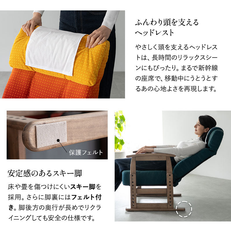 JR東日本コラボ 山形新幹線 E8系 ポケットコイル 高座椅子 普通席デザイン グリーン席デザイン 無段階リクライニング 肘付き 座面高調節可 チェア