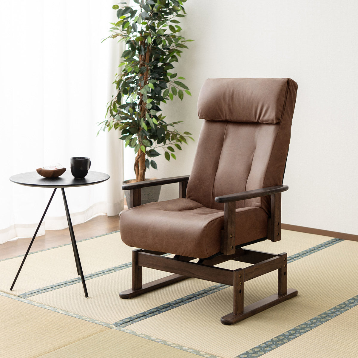 安全ストッパー付き 回転高座椅子 「れおん」 リクライニングチェア ロック機能付き  無段階リクライニング 座面高調節可 ショールーム体験可 完成品