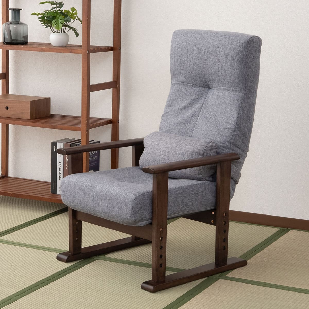 高座椅子 「きらく」 リクライニングチェア レバータイプ 組立不要 肘付き 座面調節可 角度調節可 立ち座り 腰痛 膝痛 サポート 軽量 完成品