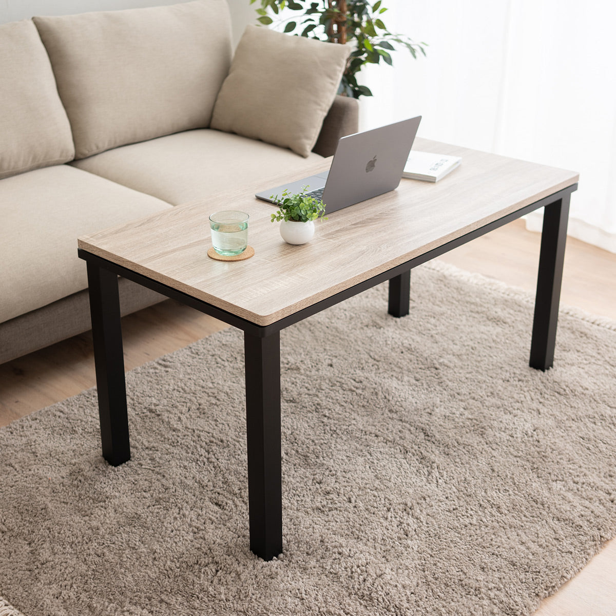 こたつテーブル＋こたつ掛け布団 セット 長方形 幅120cm ハイタイプ 省スペースデザイン