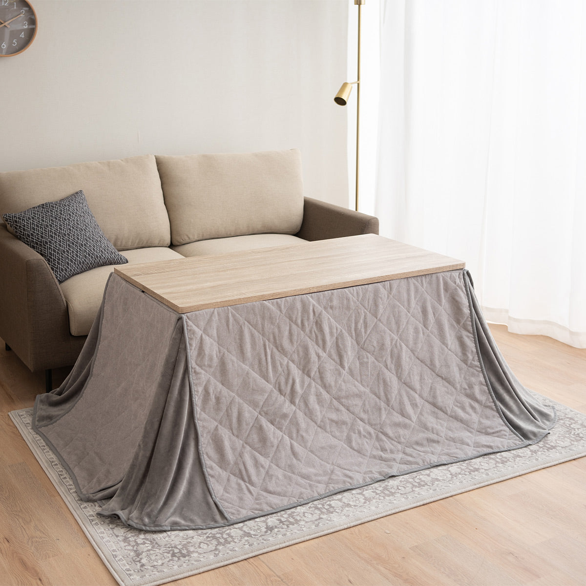 こたつテーブル＋こたつ掛け布団 セット 長方形 幅120cm ハイタイプ 省スペースデザイン