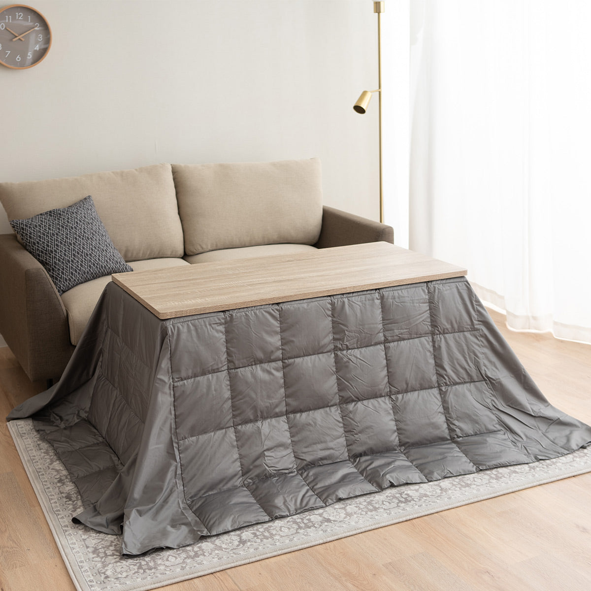 こたつテーブル＋こたつ掛け布団 セット 長方形 幅120cm ハイタイプ 省スペースデザイン