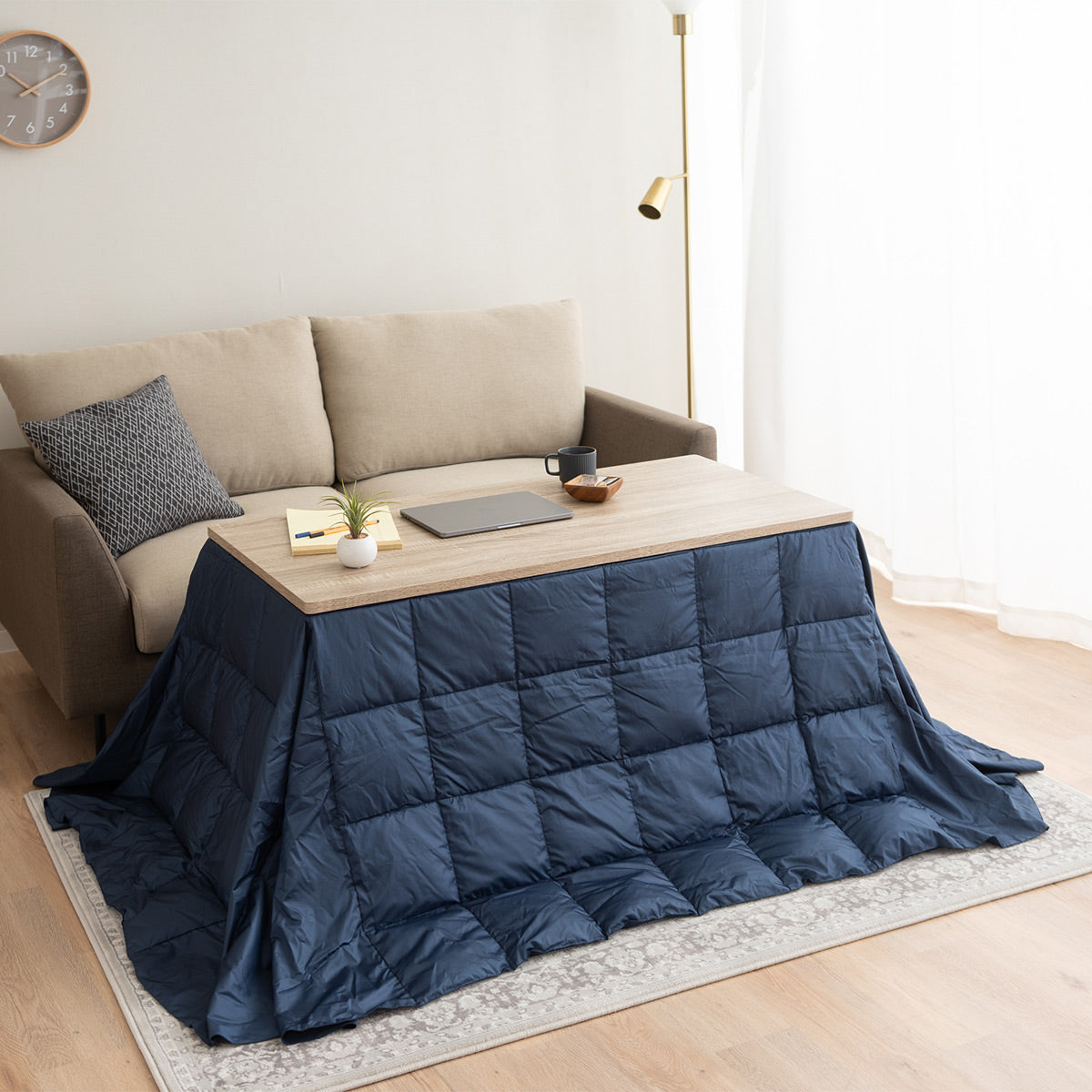 こたつテーブル＋こたつ掛け布団 セット 長方形 幅120cm ハイタイプ 省スペースデザイン