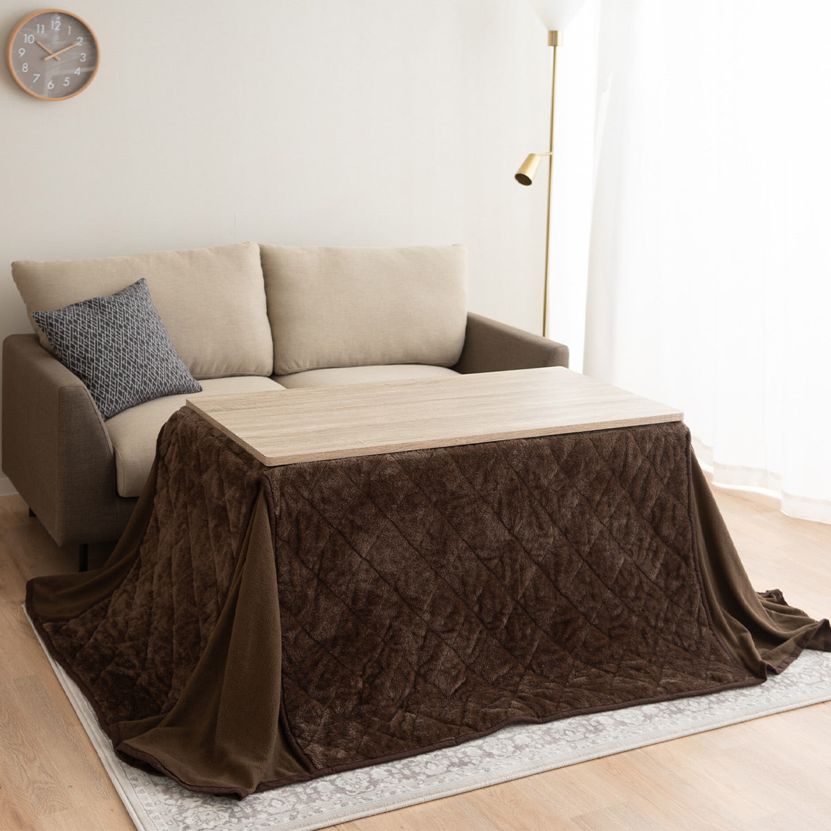 こたつテーブル＋こたつ掛け布団 セット 長方形 幅120cm ハイタイプ 省スペースデザイン