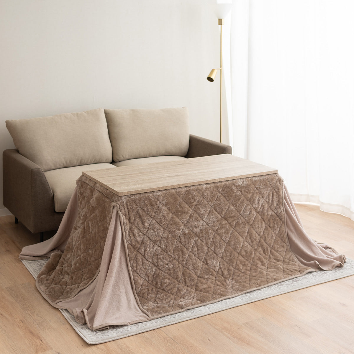 こたつテーブル＋こたつ掛け布団 セット 長方形 幅120cm ハイタイプ 省スペースデザイン