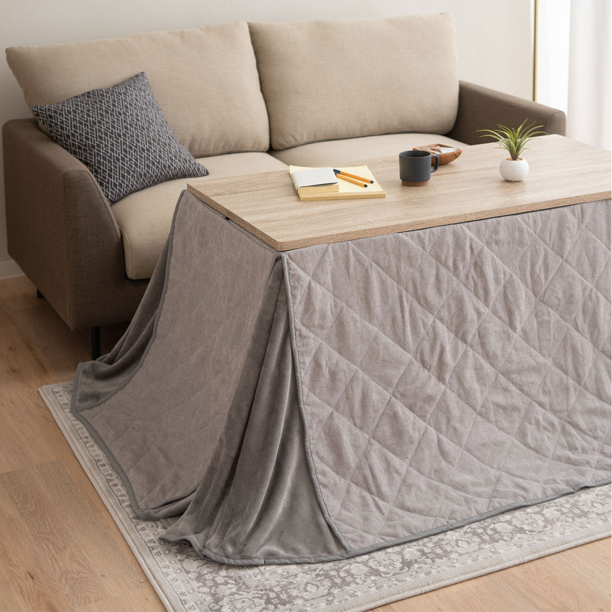 こたつテーブル＋こたつ掛け布団 セット 長方形 幅80cm ハイタイプ 省スペースデザイン