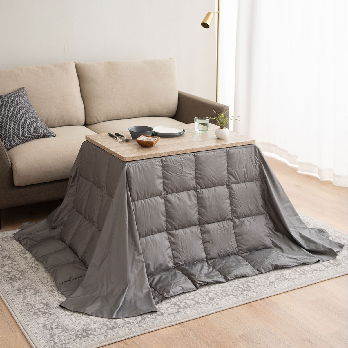 こたつテーブル＋こたつ掛け布団 セット 長方形 幅80cm ハイタイプ 省スペースデザイン