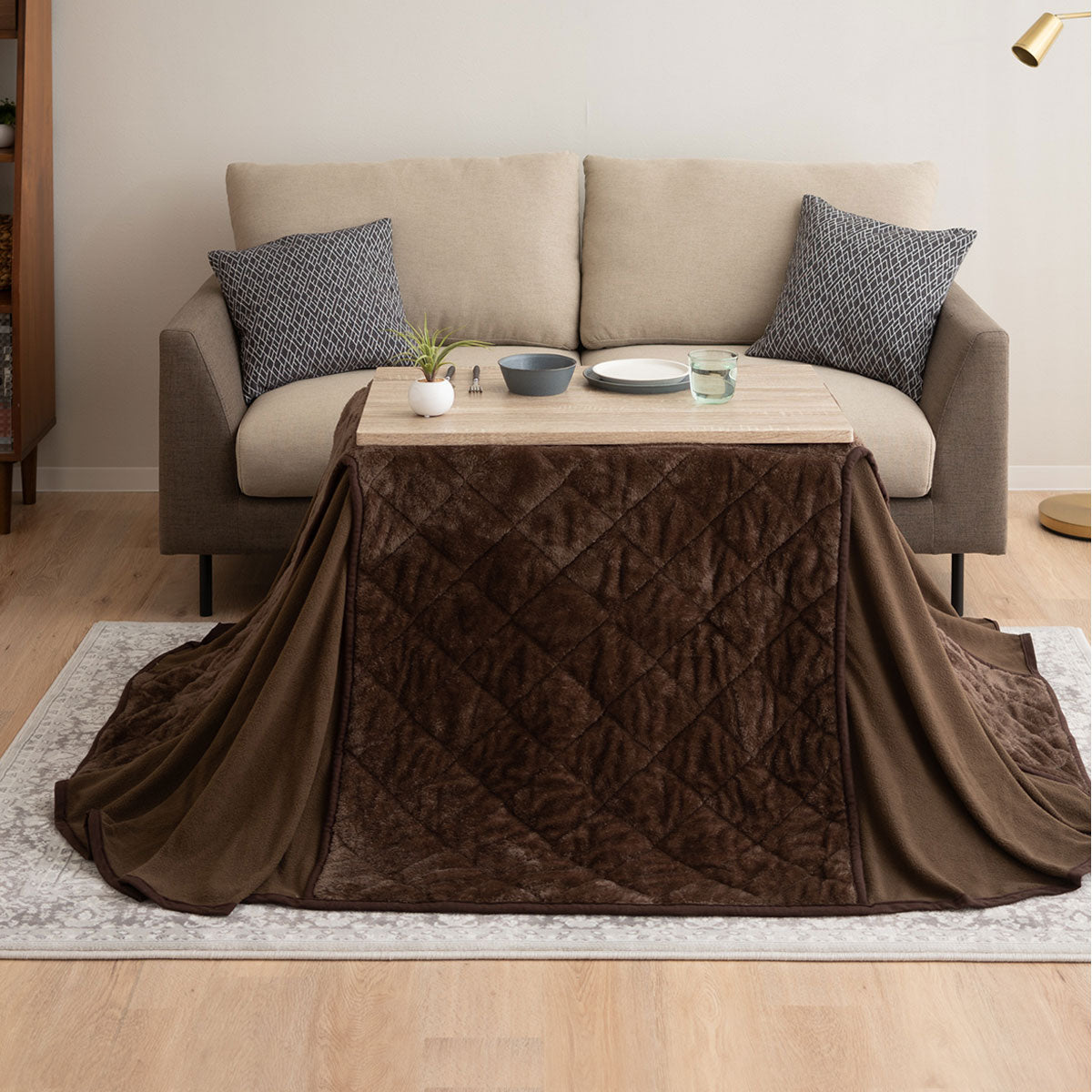 こたつテーブル＋こたつ掛け布団 セット 長方形 幅80cm ハイタイプ 省スペースデザイン