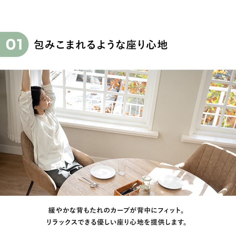 ダイニングチェア 同色 2脚セット 肘掛け付き ファブレザー スチール脚 椅子 いす イス チェア 1人掛け 1人用