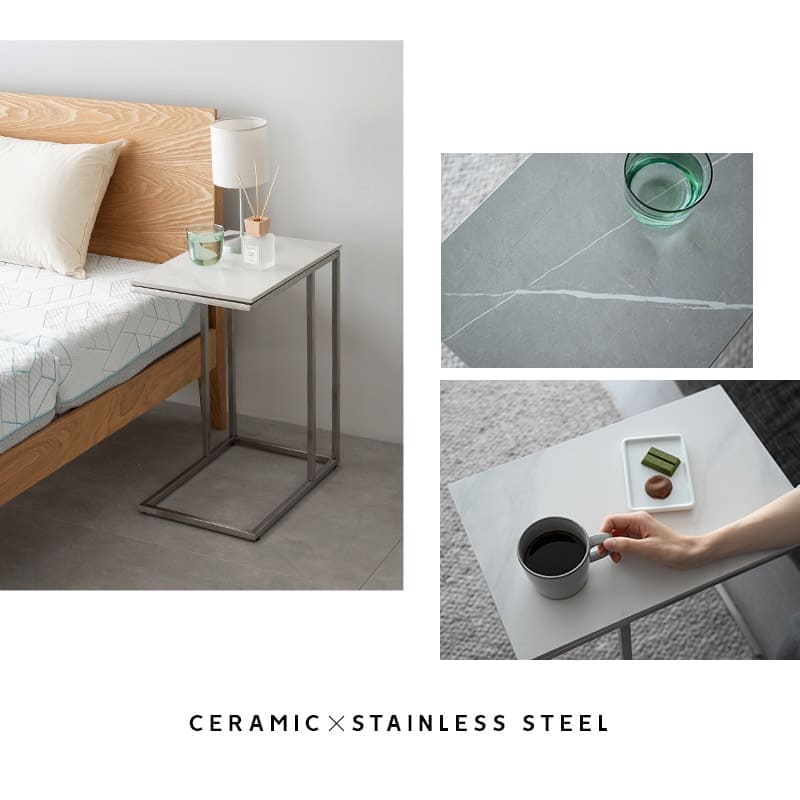 サイドテーブル 幅30cm 長方形 セラミック 完成品 ナイトテーブル エンドテーブル ローテーブル ミニテーブル 角型 四角 石目調 スチール脚 ベッドサイド ソファサイド デスクサイド 廊下 玄関