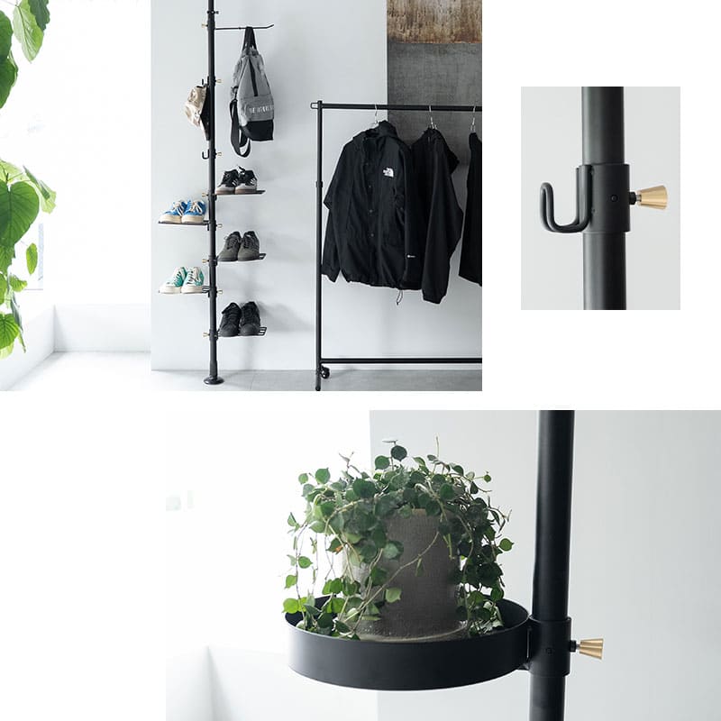 天井突っ張り式 突っ張り収納 突っ張りラック 高さ217～268cm スリム 玄関 リビング 賃貸 ハンガーラック ポールラック ポールハンガー コートハンガー 飾り棚 つっぱり ディスプレイ 工事不要