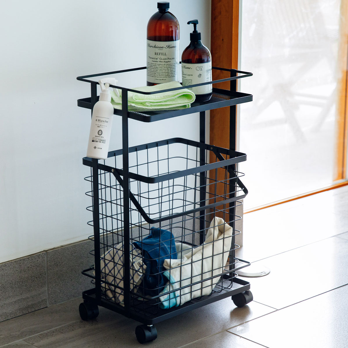 ランドリーワゴン 幅40cm スリム バスケット付き キャスター付き オープンラック 収納ラック マルチラック キッチンストッカー ワゴン ラック 出し入れ簡単 隙間収納 ランドリー収納 キッチン収納 収納家具