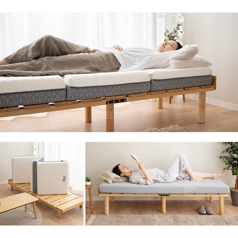 すのこベッド 3つ折りマットレス 2点セット コンパクトショート 幅65cm 奥行き185cm コンパクトサイズ