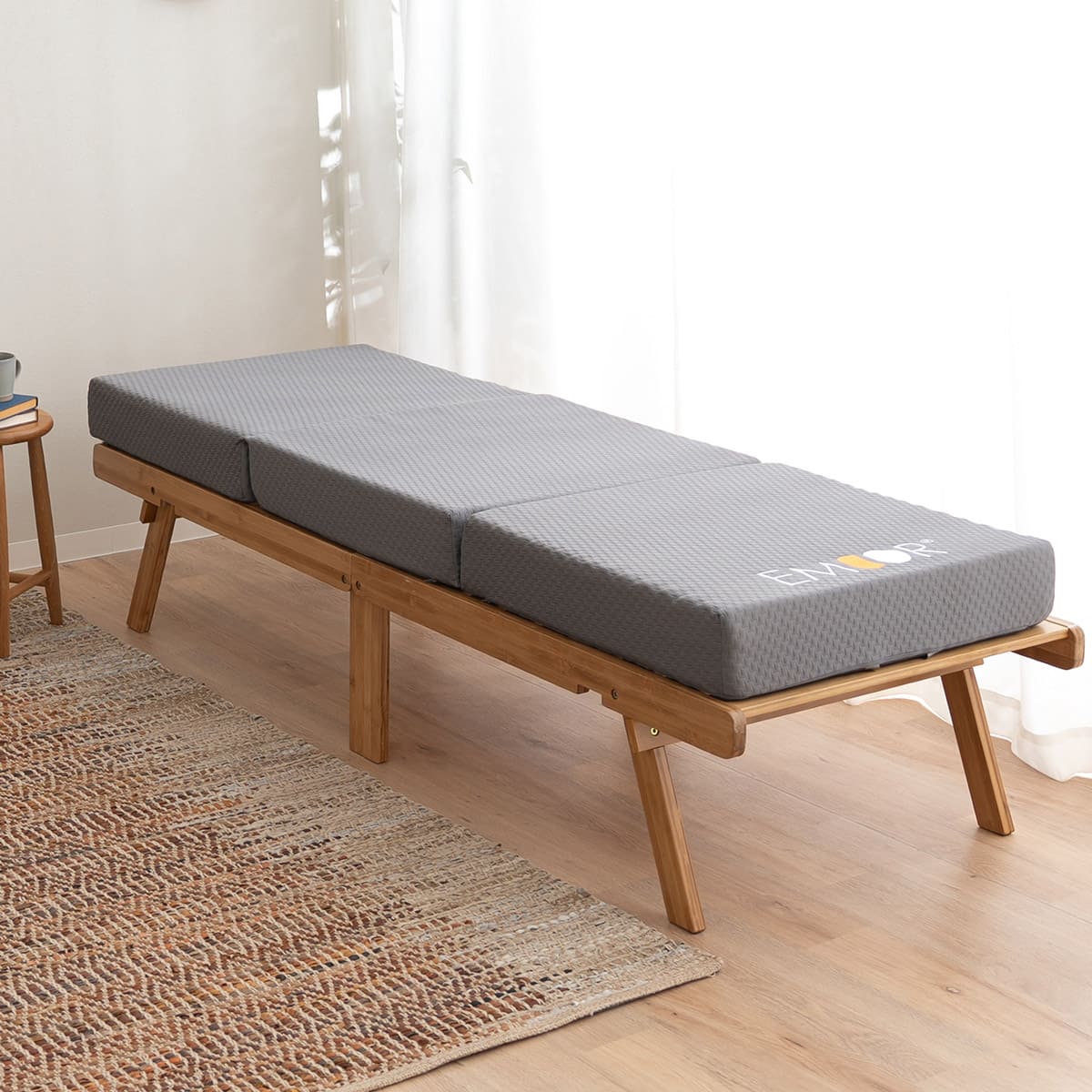 竹製 折り畳みすのこベッド WABINE 3つ折りマットレス 2点セット 幅70cm コンパクトショートサイズ 完成品 天然竹 バンブー 抗菌 調湿 脱臭 折りたたみベッド ベッドフレーム コンパクトマットレス ごろ寝 子供用 狭小住宅 来客用 避難用